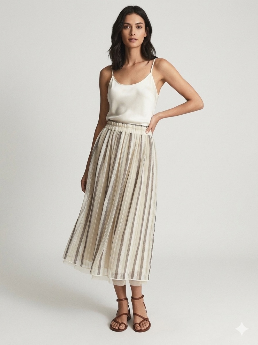 Persico Stripe Mesh Midi Skirt